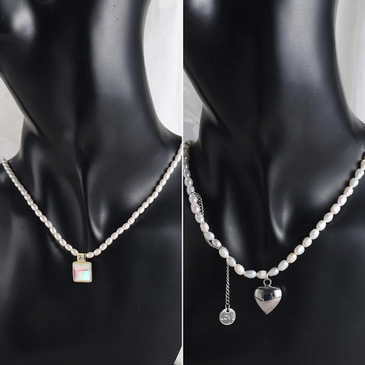 IG Style Simple Style Square Heart Shape ABS Resin Freshwater Pearl Copper Beaded Inlay Zircon Silver Plated Women'S Pendant Necklace