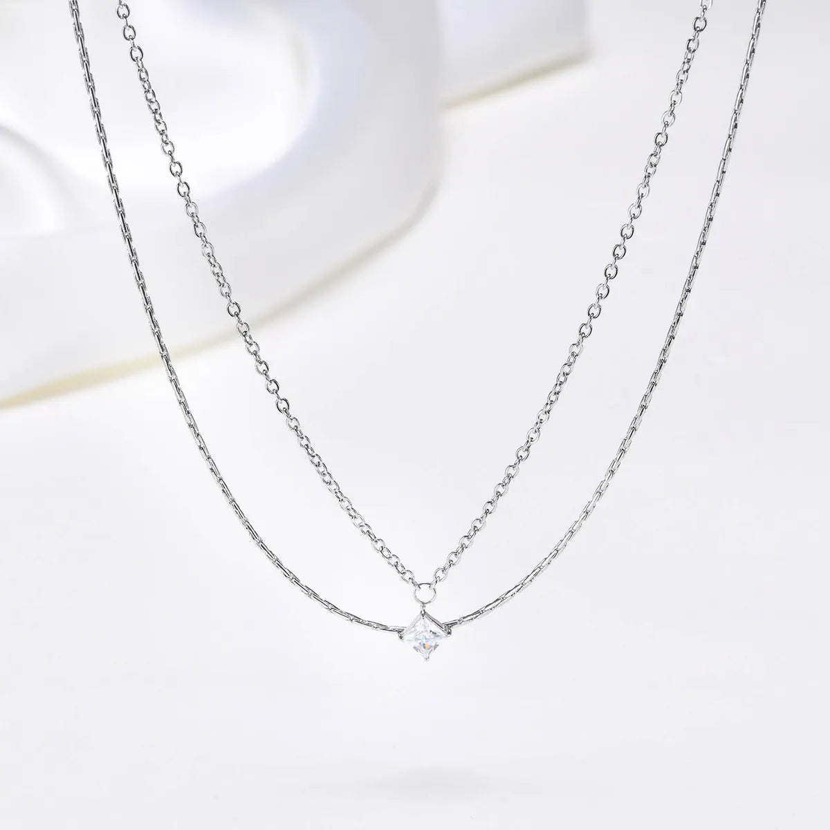 Ig Style Simple Style Square Stainless Steel Layered Plating Inlay Zircon 18k Gold Plated Double Layer Necklaces