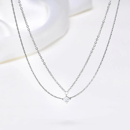 Ig Style Simple Style Square Stainless Steel Layered Plating Inlay Zircon 18k Gold Plated Double Layer Necklaces