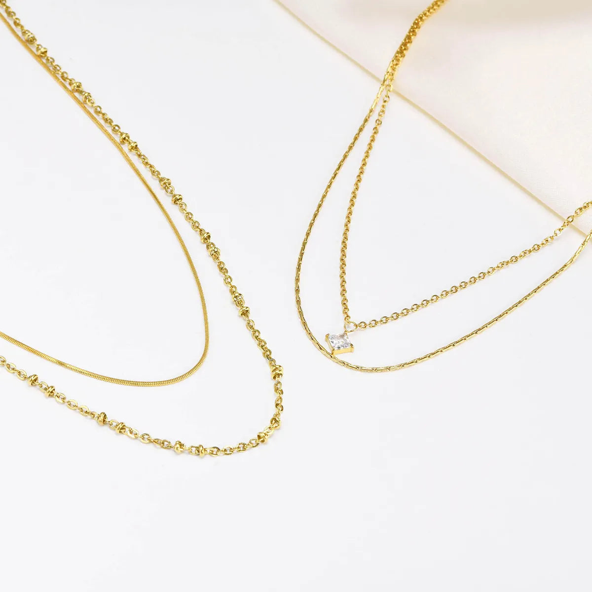 Ig Style Simple Style Square Stainless Steel Layered Plating Inlay Zircon 18k Gold Plated Double Layer Necklaces