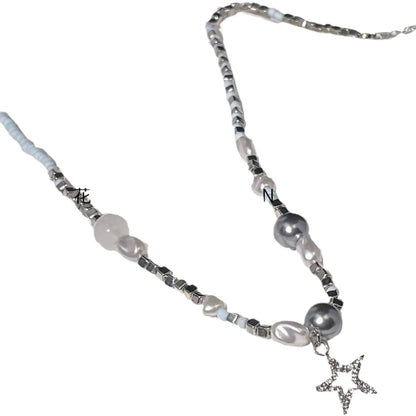 Ig Style Simple Style Star Alloy Beaded Hollow Out Inlay Rhinestones Women's Pendant Necklace