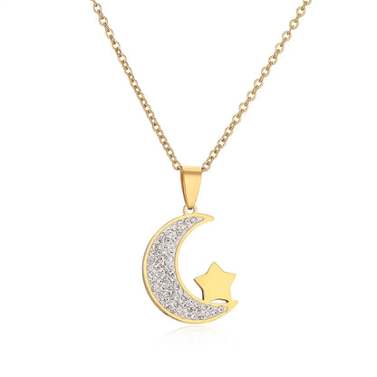 Ig Style Simple Style Star Moon Cat Stainless Steel Plating Inlay Zircon Pendant Necklace