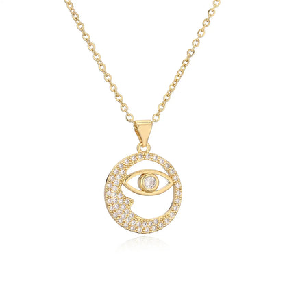 Ig Style Simple Style Star Moon Heart Shape Copper Plating Inlay Zircon Gold Plated Pendant Necklace