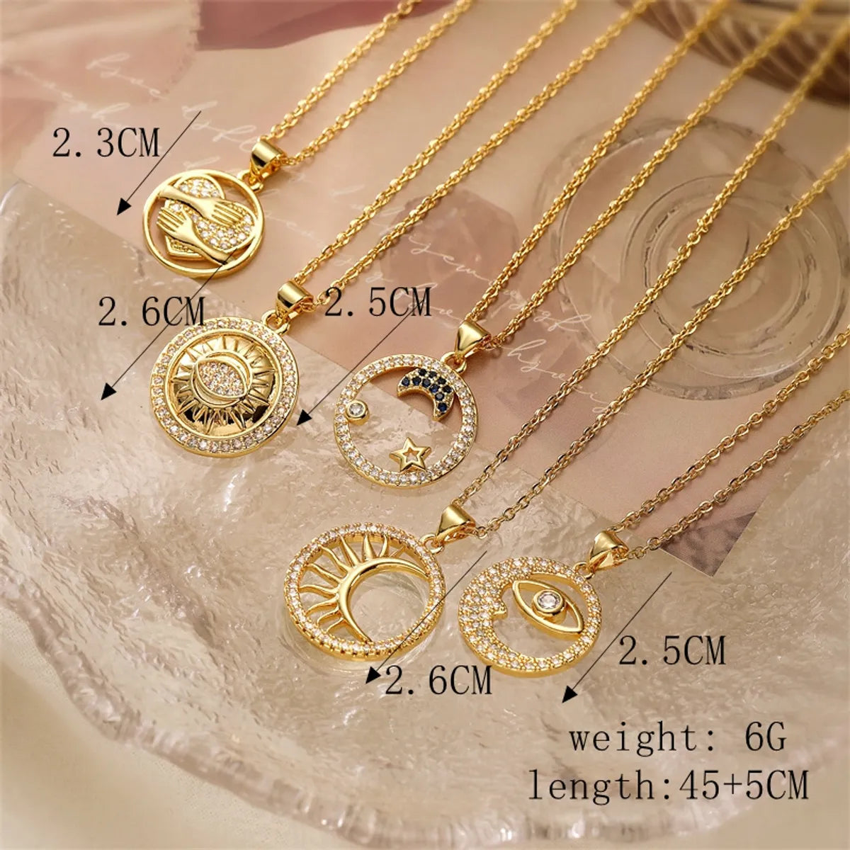 Ig Style Simple Style Star Moon Heart Shape Copper Plating Inlay Zircon Gold Plated Pendant Necklace