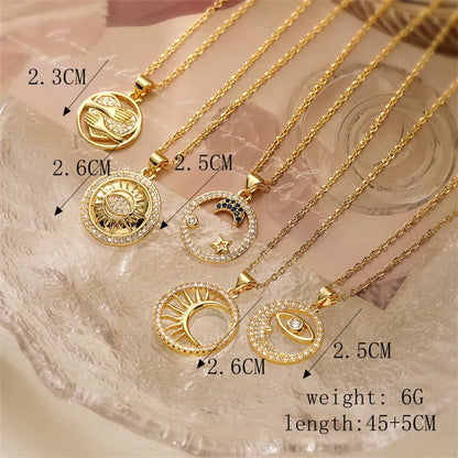 Ig Style Simple Style Star Moon Heart Shape Copper Plating Inlay Zircon Gold Plated Pendant Necklace