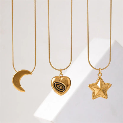 Ig Style Simple Style Star Moon Necklace Stainless Steel Plating Gold Plated Pendant Necklace