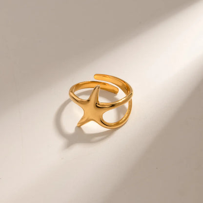 Ig Style Simple Style Starfish Stainless Steel Plating 18k Gold Plated Open Rings