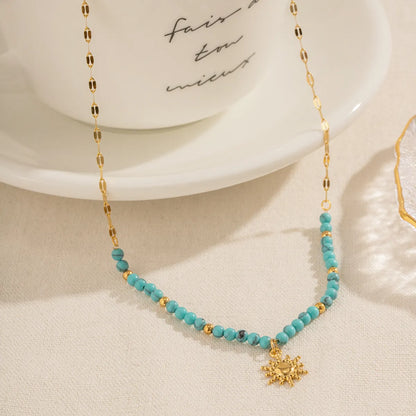 Ig Style Simple Style Sun Stainless Steel Turquoise Titanium Steel Beaded Plating 18k Gold Plated Pendant Necklace