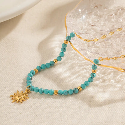 Ig Style Simple Style Sun Stainless Steel Turquoise Titanium Steel Beaded Plating 18k Gold Plated Pendant Necklace