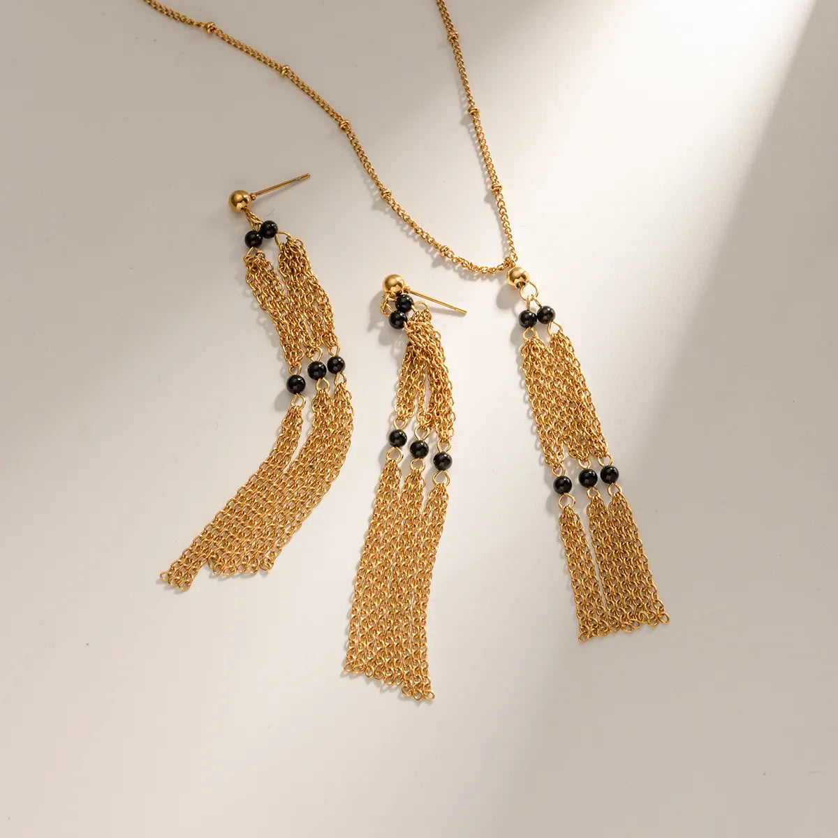 Ig Style Simple Style Tassel Stainless Steel Plating Inlay Natural Stone 18k Gold Plated Earrings Necklace