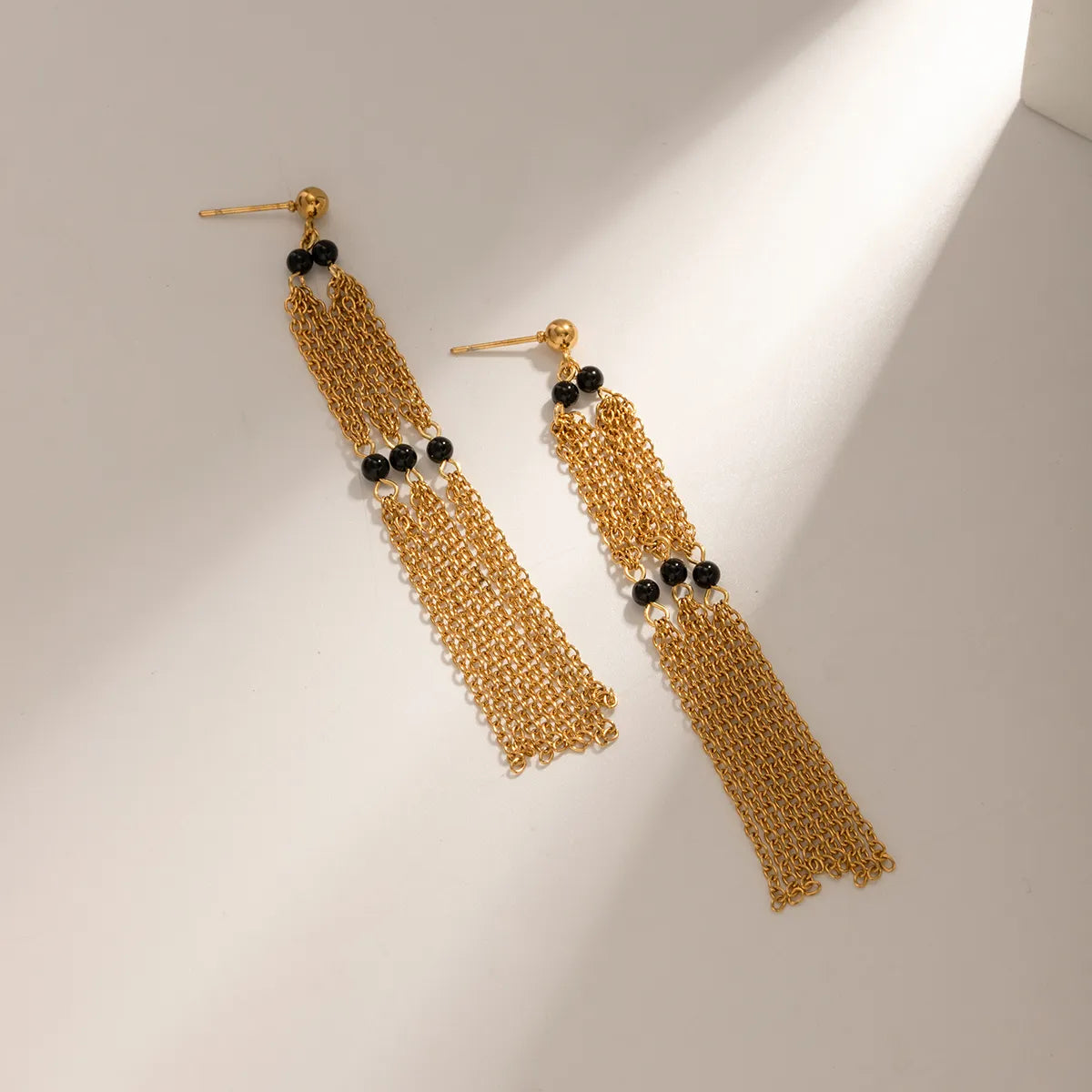 Ig Style Simple Style Tassel Stainless Steel Plating Inlay Natural Stone 18k Gold Plated Earrings Necklace