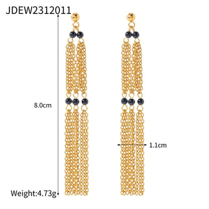 Ig Style Simple Style Tassel Stainless Steel Plating Inlay Natural Stone 18k Gold Plated Earrings Necklace