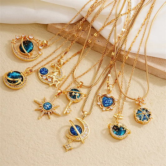 Ig Style Simple Style Universe Starry Sky Stainless Steel Copper Plating Inlay Zircon Gold Plated Charms Necklace