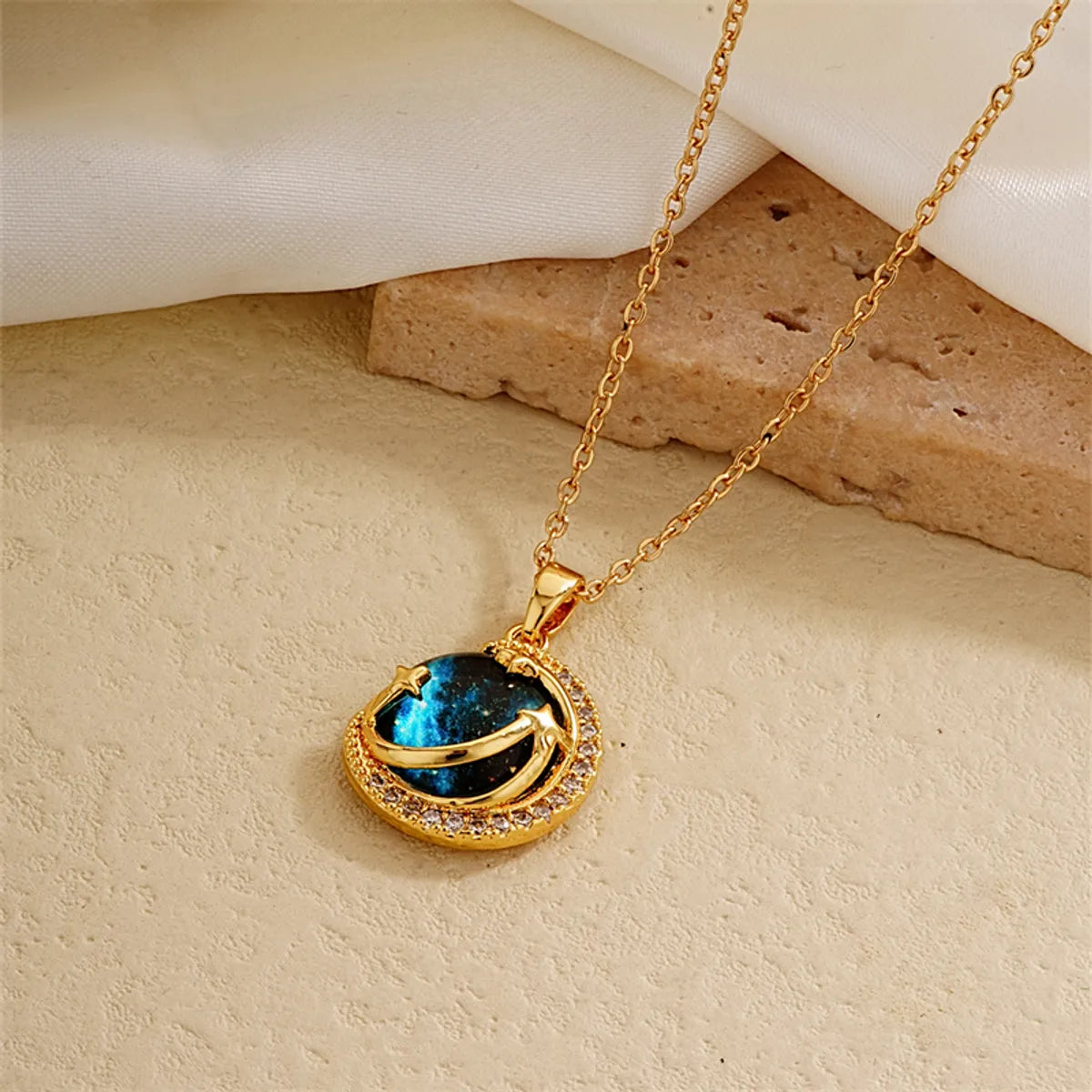 Ig Style Simple Style Universe Starry Sky Stainless Steel Copper Plating Inlay Zircon Gold Plated Charms Necklace