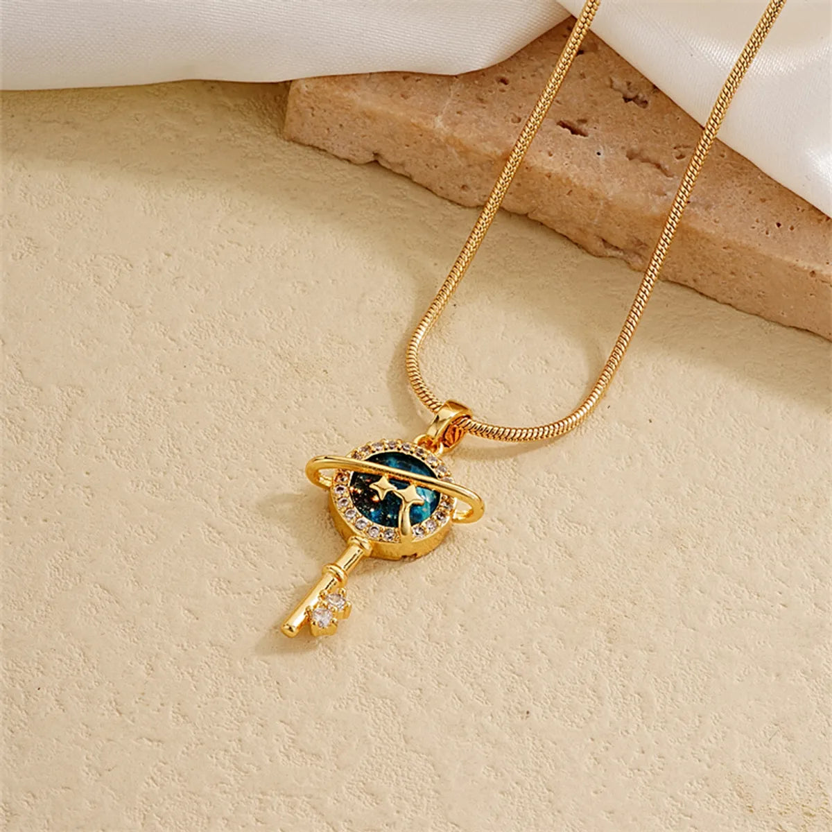 Ig Style Simple Style Universe Starry Sky Stainless Steel Copper Plating Inlay Zircon Gold Plated Charms Necklace