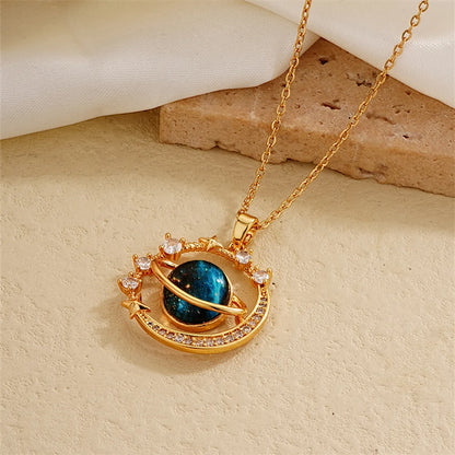 Ig Style Simple Style Universe Starry Sky Stainless Steel Copper Plating Inlay Zircon Gold Plated Charms Necklace