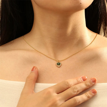 Ig Style Simple Style Water Droplets Heart Shape Copper Plating Inlay Stone Zircon 18k Gold Plated Pendant Necklace