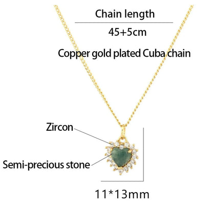 Ig Style Simple Style Water Droplets Heart Shape Copper Plating Inlay Stone Zircon 18k Gold Plated Pendant Necklace