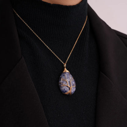 Ig Style Simple Style Water Droplets Stainless Steel Natural Stone Knitting Pendant Necklace