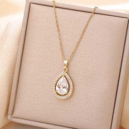 Titanium Steel Simple Style IG Style Plating Inlay Water Droplets Zircon Necklace Earrings