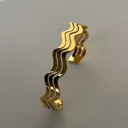 Wholesale Ig Style Simple Style Waves Stainless Steel 18k Gold Plated Bracelets Earrings