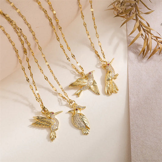 Ig Style Simple Style Woodpecker Bird Stainless Steel Copper Gold Plated Zircon Pendant Necklace In Bulk