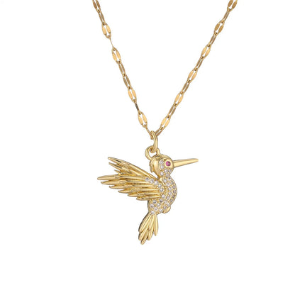 Ig Style Simple Style Woodpecker Bird Stainless Steel Copper Gold Plated Zircon Pendant Necklace In Bulk