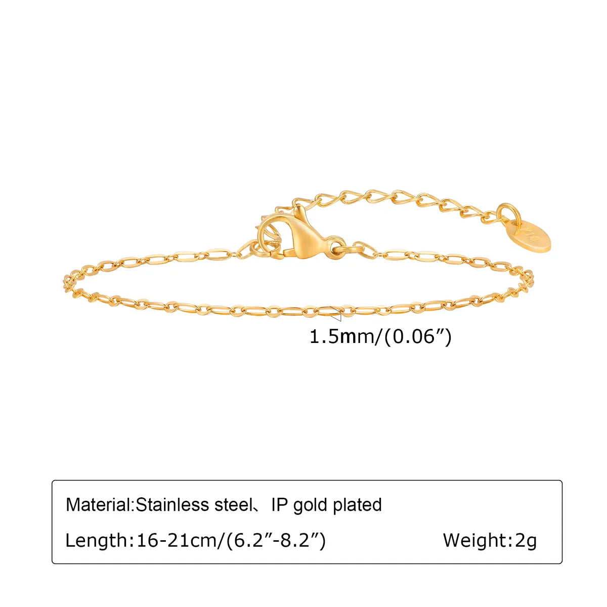 IG Style Solid Color 201 Stainless Steel 18K Gold Plated Bracelets In Bulk