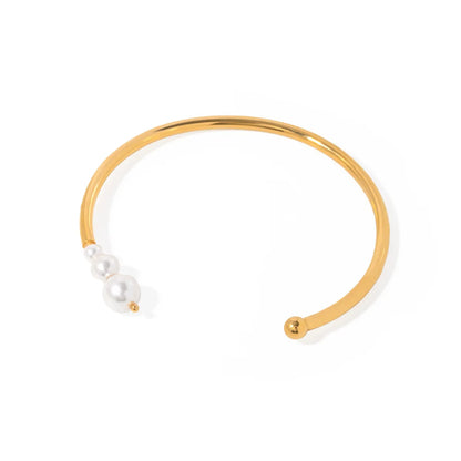 IG Style Solid Color 304 Stainless Steel Imitation Pearl 18K Gold Plated Bangle In Bulk