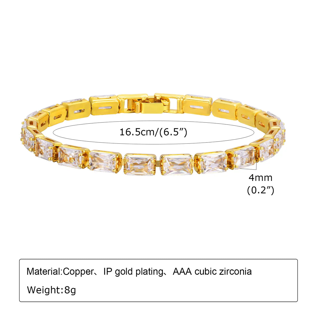 Ig Style Solid Color Copper Plating Inlay Zircon 18k Gold Plated Tennis Bracelet