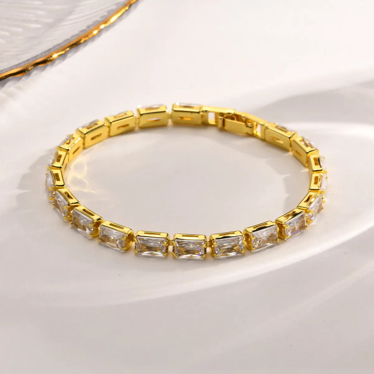 Ig Style Solid Color Copper Plating Inlay Zircon 18k Gold Plated Tennis Bracelet