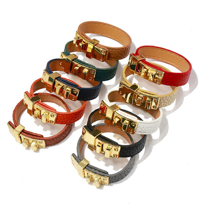 Ig Style Solid Color Pu Leather Alloy Plating Unisex Bangle