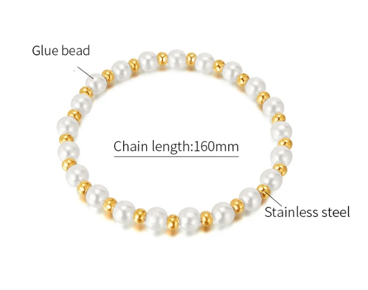 Wholesale Jewelry IG Style Solid Color Stainless Steel Artificial Pearl Beaded Bracelets