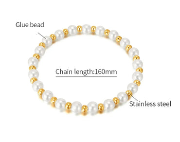 Wholesale Jewelry IG Style Solid Color Stainless Steel Artificial Pearl Beaded Bracelets