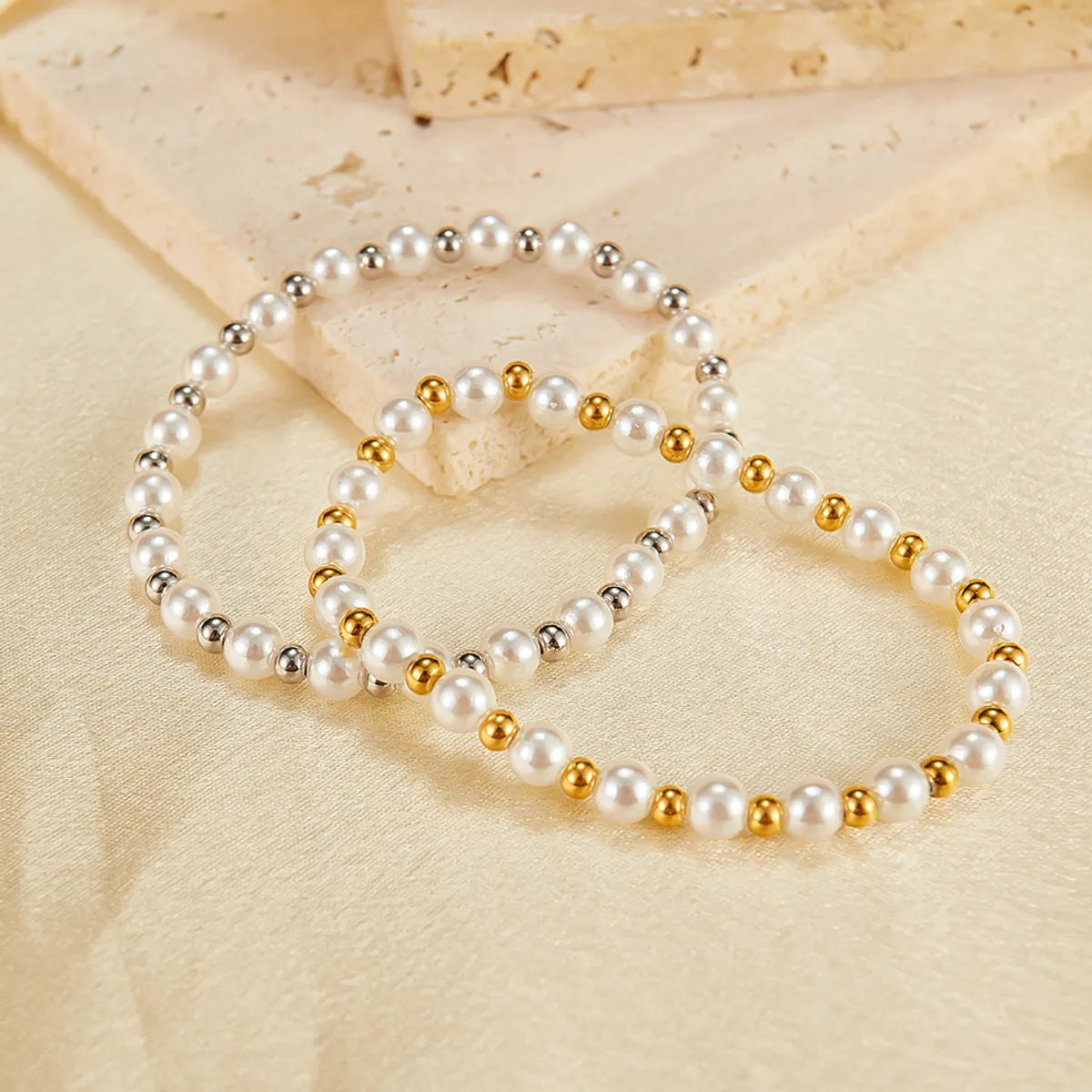 Wholesale Jewelry IG Style Solid Color Stainless Steel Artificial Pearl Beaded Bracelets