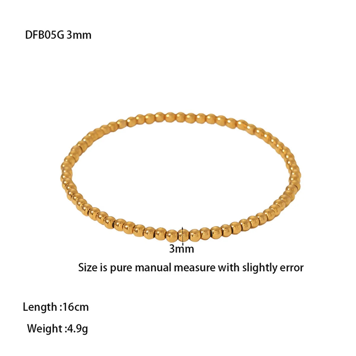 Ig Style Solid Color Stainless Steel Beaded Plating 18k Gold Plated Bracelets