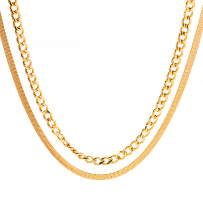 Ig Style Solid Color Stainless Steel Plating 18k Gold Plated Double Layer Necklaces