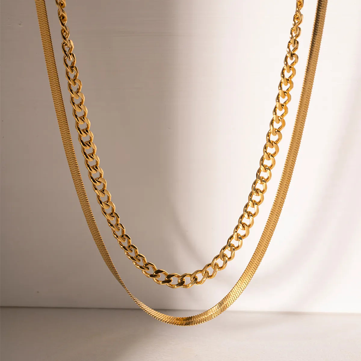 Ig Style Solid Color Stainless Steel Plating 18k Gold Plated Double Layer Necklaces