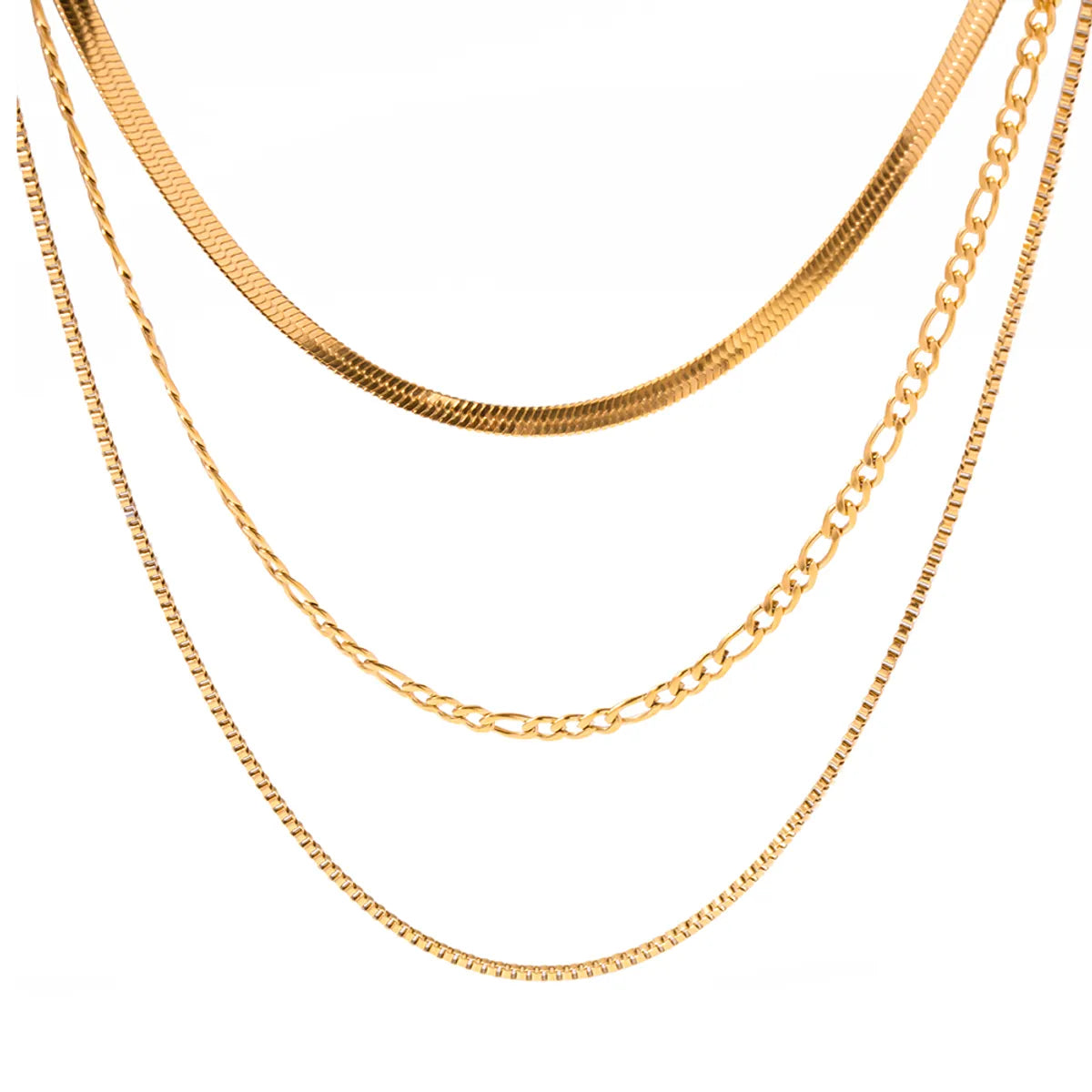 Ig Style Solid Color Stainless Steel Plating 18k Gold Plated Three Layer Necklace