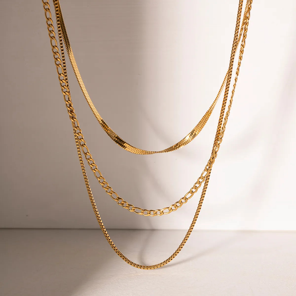 Ig Style Solid Color Stainless Steel Plating 18k Gold Plated Three Layer Necklace