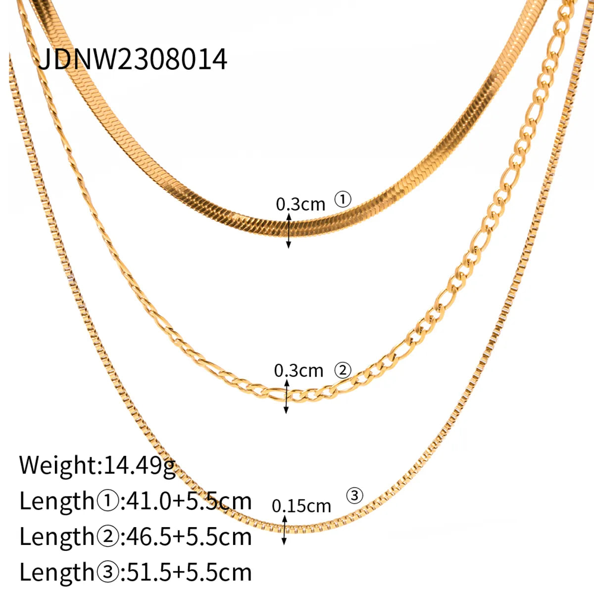 Ig Style Solid Color Stainless Steel Plating 18k Gold Plated Three Layer Necklace