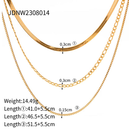 Ig Style Solid Color Stainless Steel Plating 18k Gold Plated Three Layer Necklace