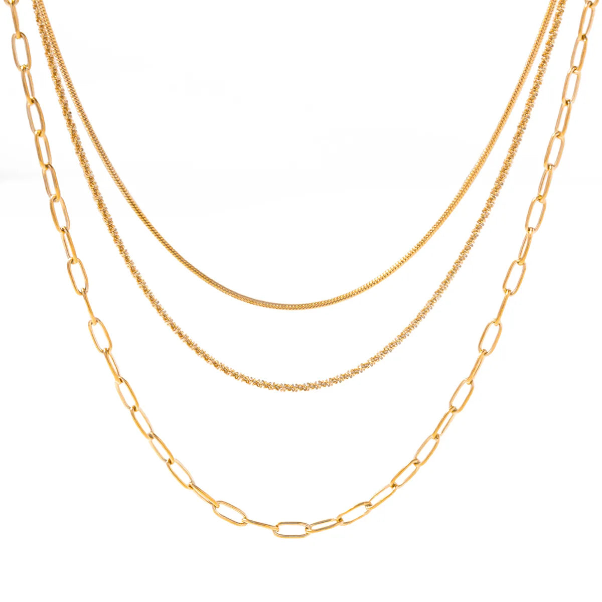 Ig Style Solid Color Stainless Steel Plating 18k Gold Plated Three Layer Necklace