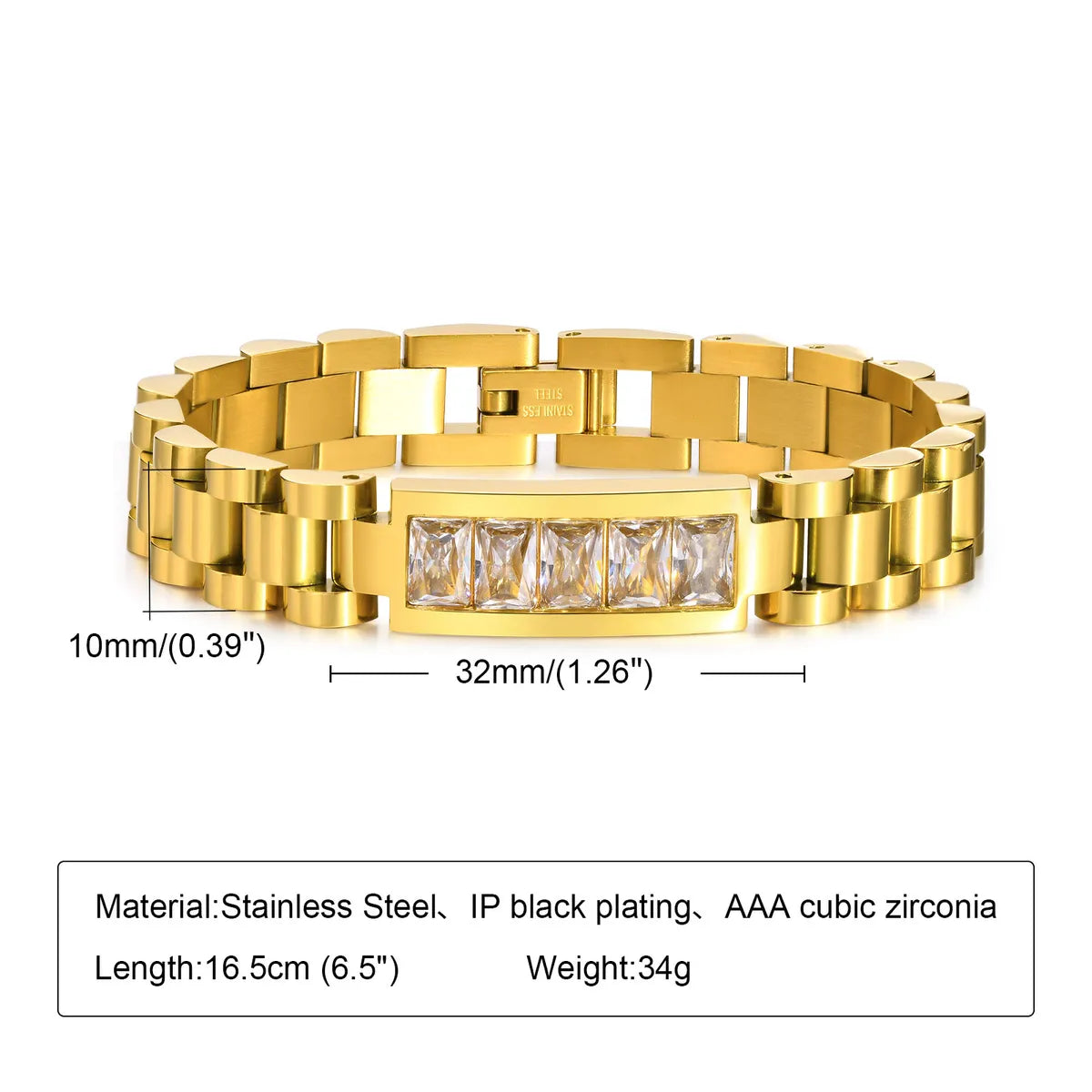 Ig Style Solid Color Stainless Steel Plating Inlay Zircon 18k Gold Plated Bracelets