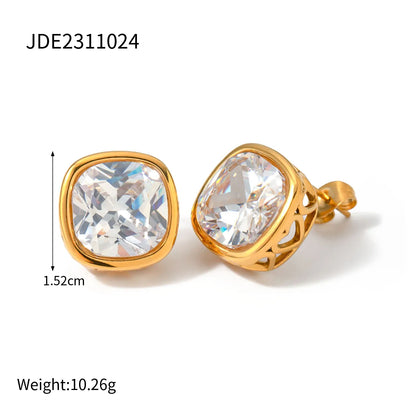 Wholesale Jewelry IG Style Square 304 Stainless Steel Zircon Plating Inlay Earrings Necklace