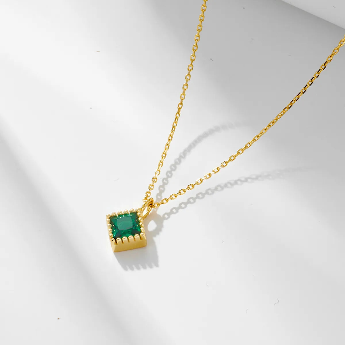 Ig Style Square Sterling Silver Plating Inlay Zircon 14k Gold Plated Rhodium Plated Pendant Necklace