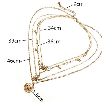 Ig Style Star Rhinestones Pearl Alloy Wholesale Layered Necklaces