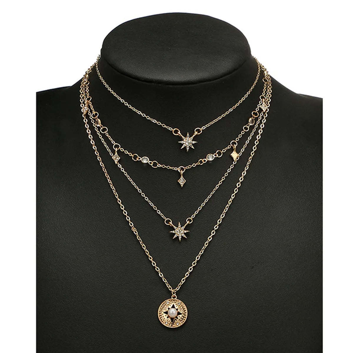 Ig Style Star Rhinestones Pearl Alloy Wholesale Layered Necklaces