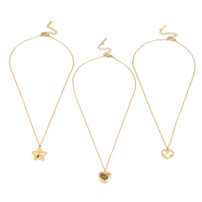 Stainless Steel 18K Gold Plated IG Style Enamel Plating Star Moon Heart Shape Pendant Necklace