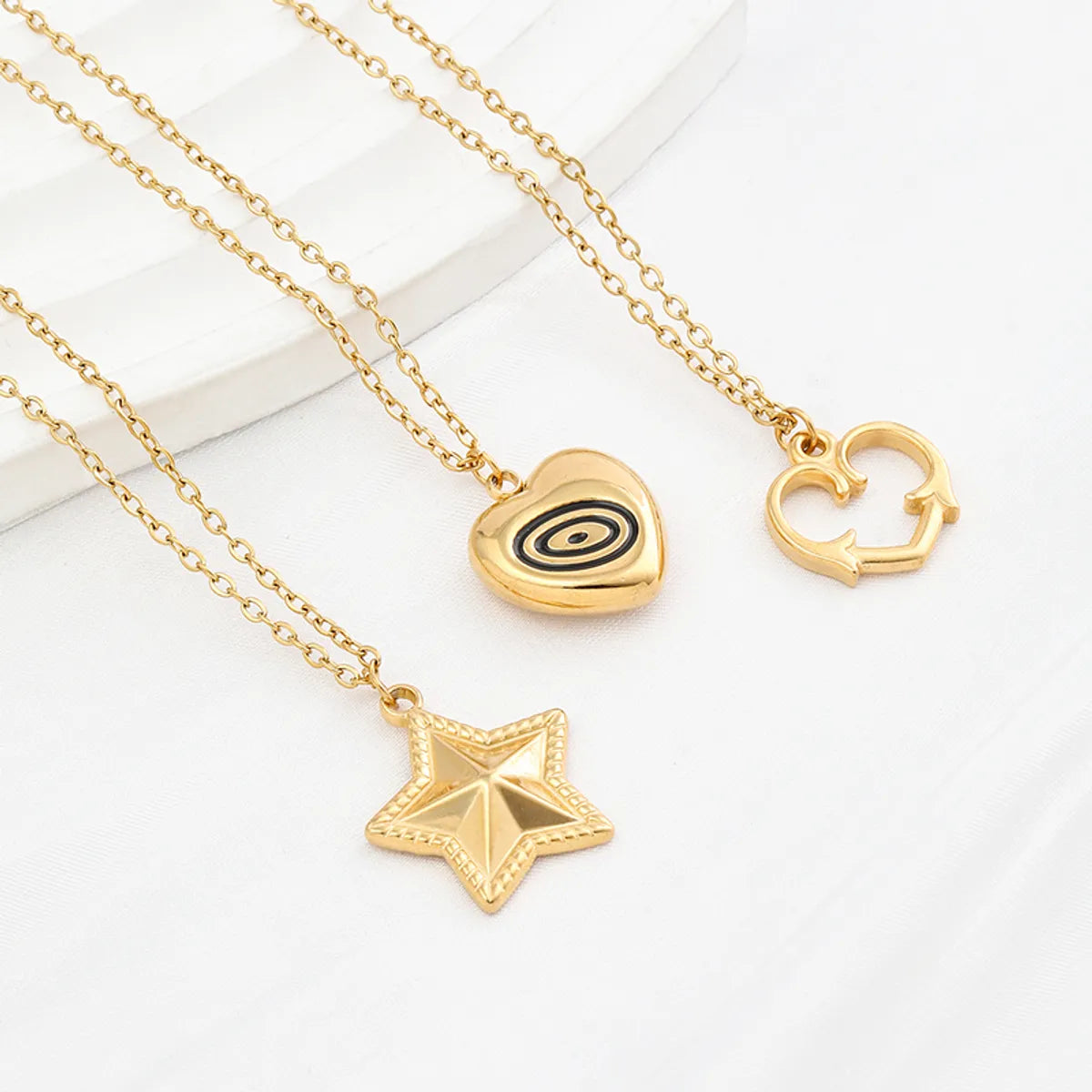 Stainless Steel 18K Gold Plated IG Style Enamel Plating Star Moon Heart Shape Pendant Necklace